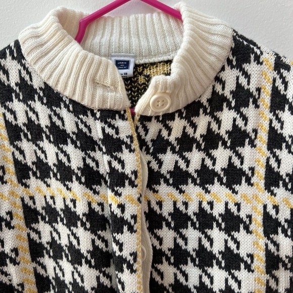 Janie & Jack Infant Girls Houndstooth Cardigan Sweater Sz 12-18 mo White Black - Picture 5 of 8